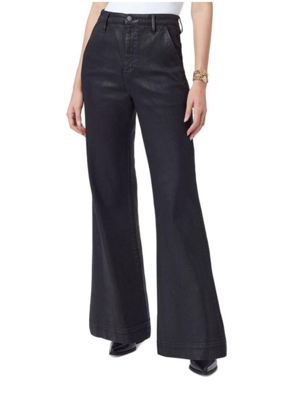 Sam Edelman Bay Black Coated Flared Trouser Jeans 30